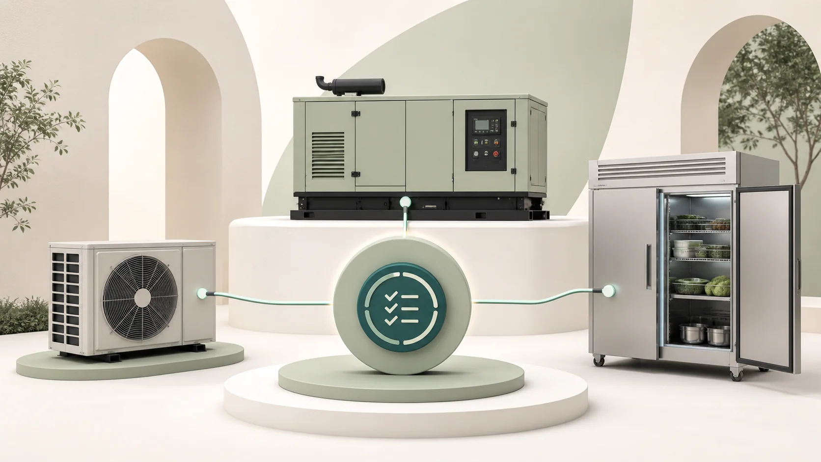 HVAC, generator and commercial kitchen equipment linked to one shared service history
