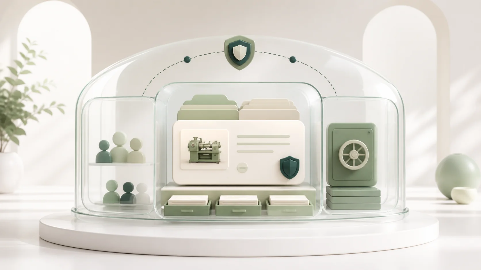 Private equipment records, documents and workspace access protected in one organised archive