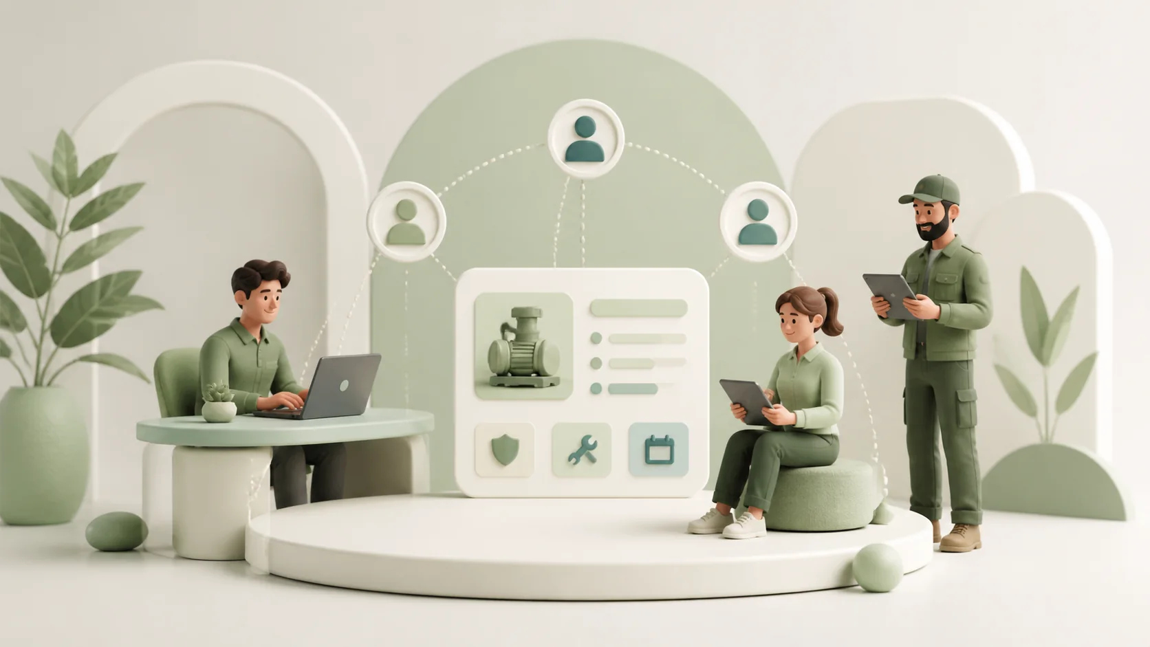 Office and field service team sharing one equipment workspace